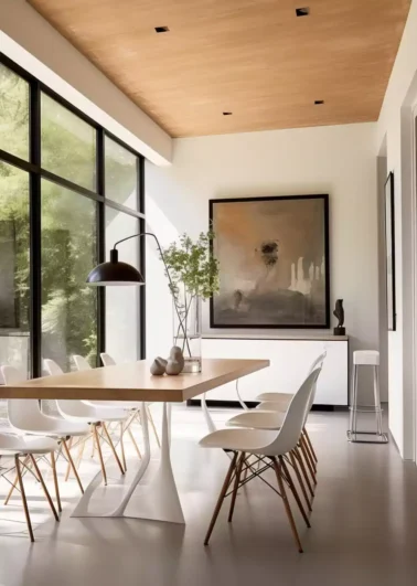 Bright interior space overlooking greenery, used to represent buildable land plot