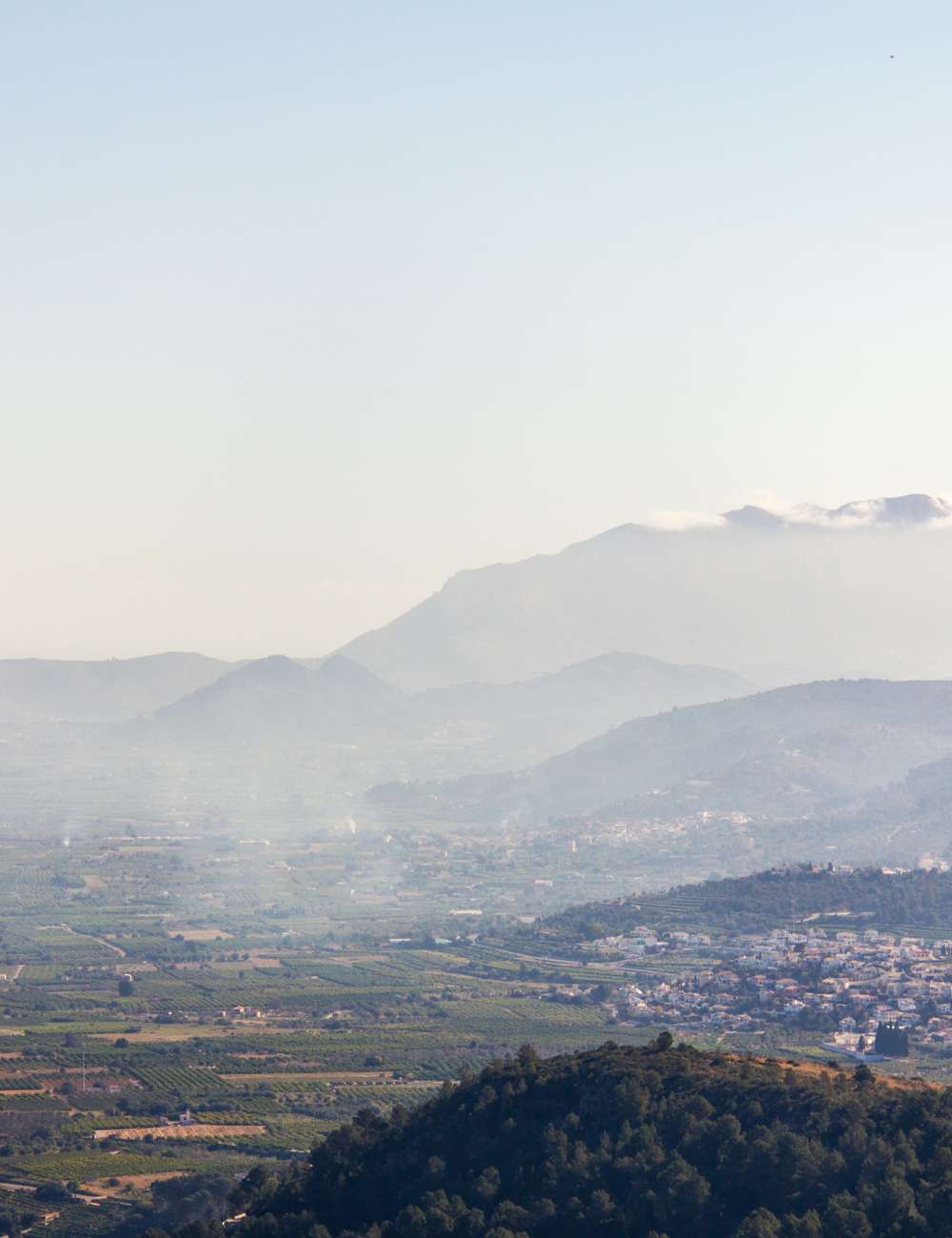 Hazy mountain landscape overlooking Dénia inland valley